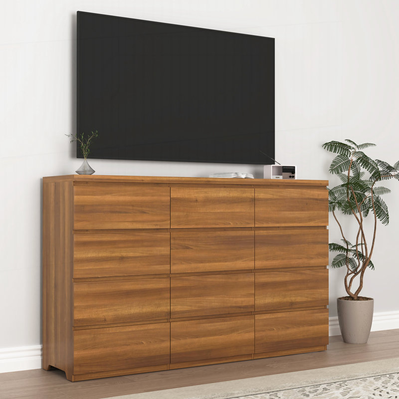 12 Drawers Double Dresser, Walnut