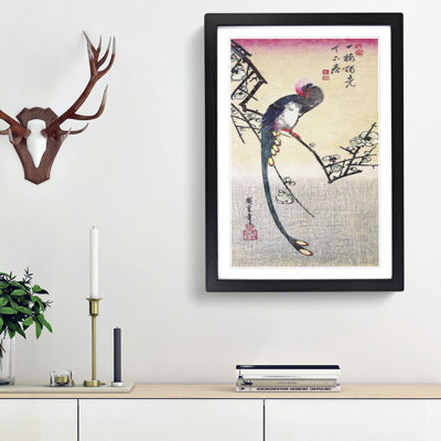 A Bird on a Plum Branch by Utagawa Hiroshige - Framed Print