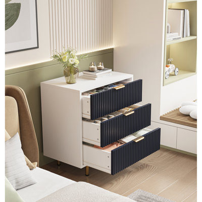 3 Drawer Modern Nightstand, Bedroom Side Table, Smooth - Running Drawers, Tip Device, Simple Assembly Chest, Versatile Table For Bedroom, Living Room, With Drawers And Metal Tall Legs