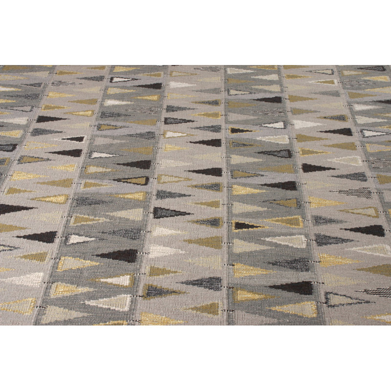 Scandinavian Hand Knotted Wool Geometric Area Rug, Rectangle 6' x 9'