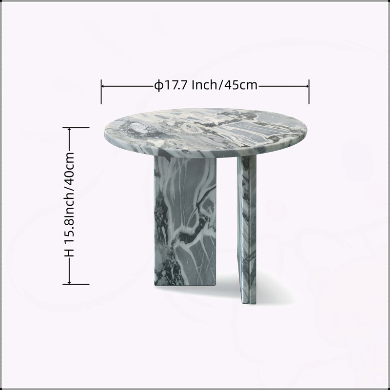 Table basse en marbre, petit accent de salon avec pierre véritable, Bleu/gris