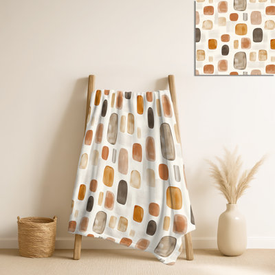 Earthy Shapes - Couverture géométrique brune en peluche, jeté en molleton Farmhouse