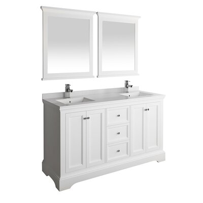 Red Barrel StudioÂ® Windsor 60"" Free Standing Double Sink Bathroom Vanity Set with Mirror -  Fresca, FVN2460WHM