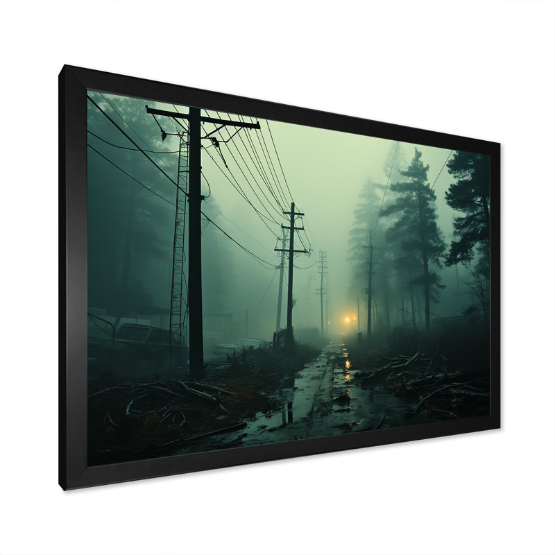 Lignes électriques bleu sarcelle et mystère I, Cadre simple noir, H 16 po x l 32 po x P 1 po