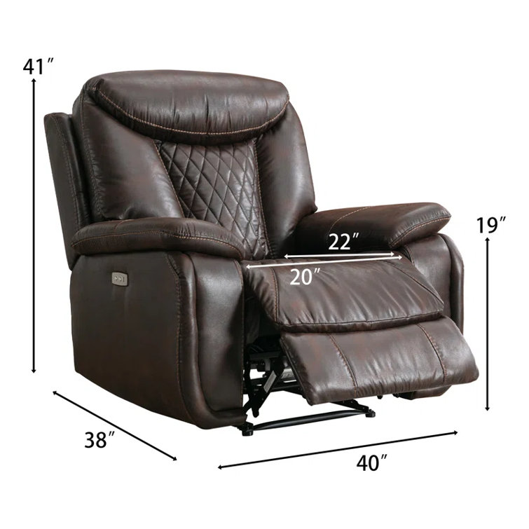 Saneela 40" Wide Modern Breathable Leather Power Recliner with Durable Diamond Stitching & USB