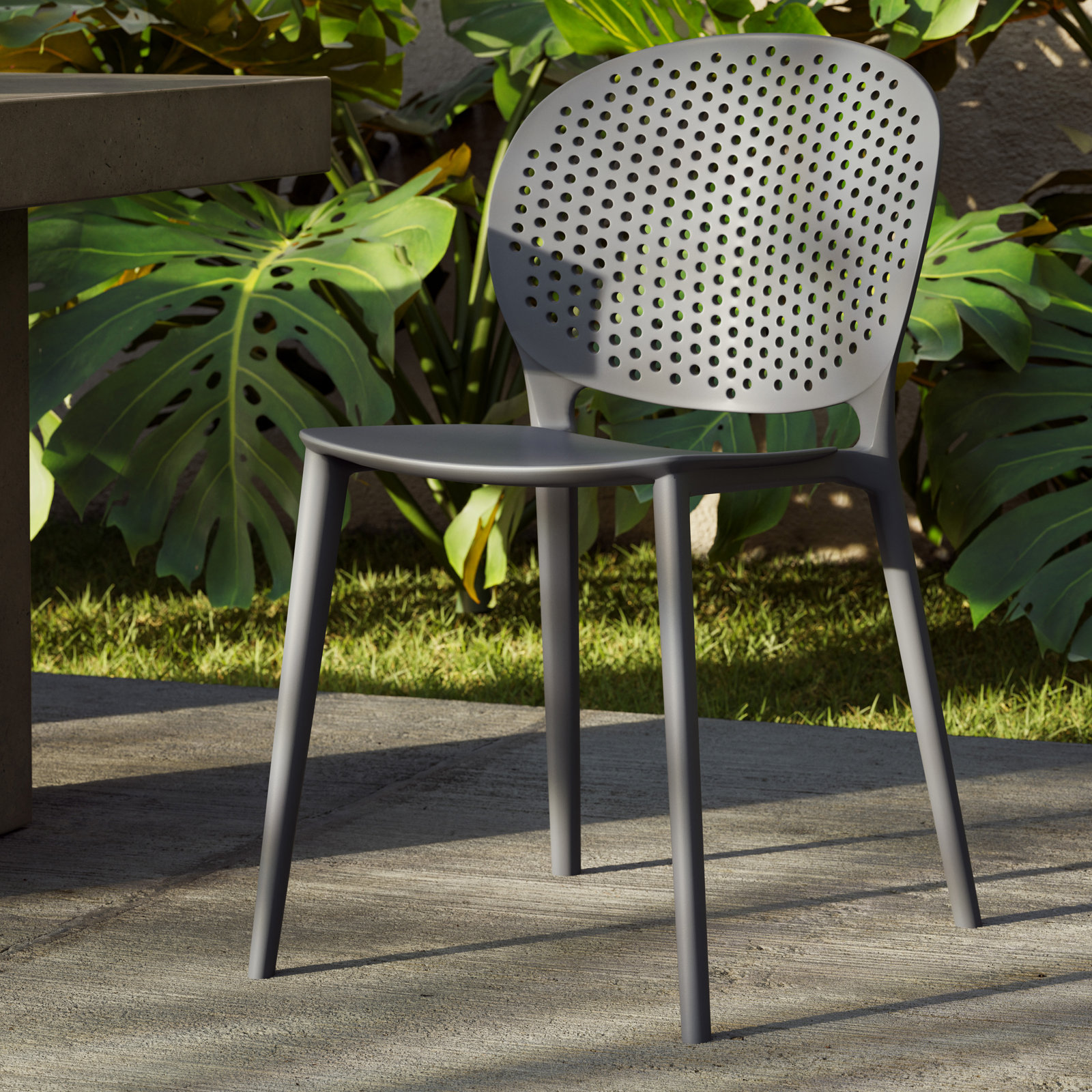 Iben Stackable Patio Side Chair, Black Gray