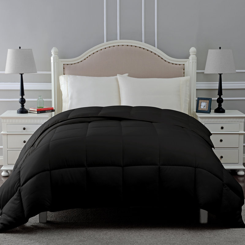 Classic All Season Reversible Medium Weight Hypoallergenic Down Alternative Comforter, Black, Full/Queen Comforter