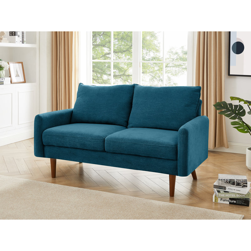 Causeuse à accoudoirs arrondis 58 po Daisha, Polyester bleu sarcelle