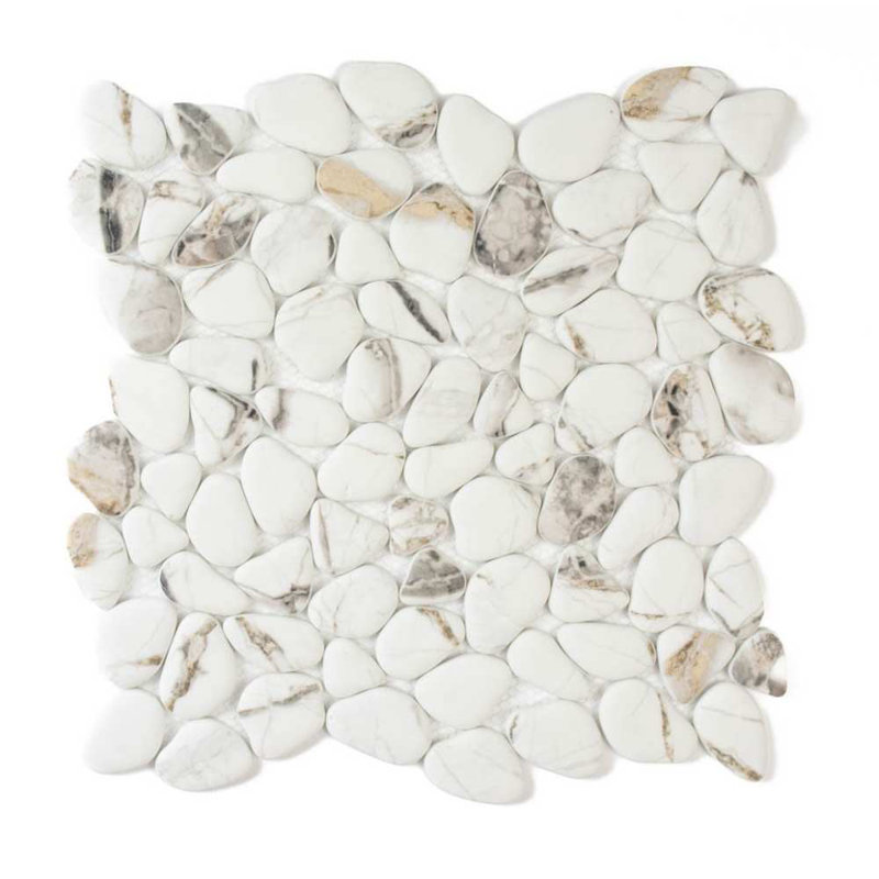 Huron Glass Pebbles Mosaic Tile, Calacatta