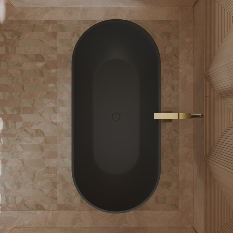 Baignoire autoportante MonBlari 68" x 31" en acrylique noir avec trop-plein et bonde rétractable pour salle de bain, Noir mat