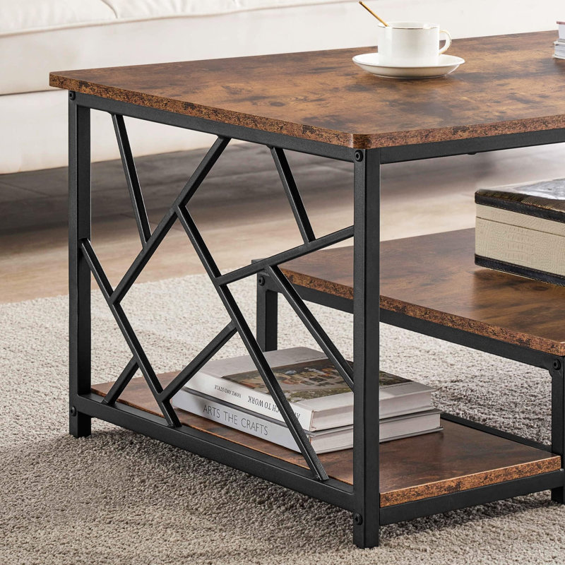 Caveney Coffee Table with Storage, Metal Frame, Industrial Cocktail Table