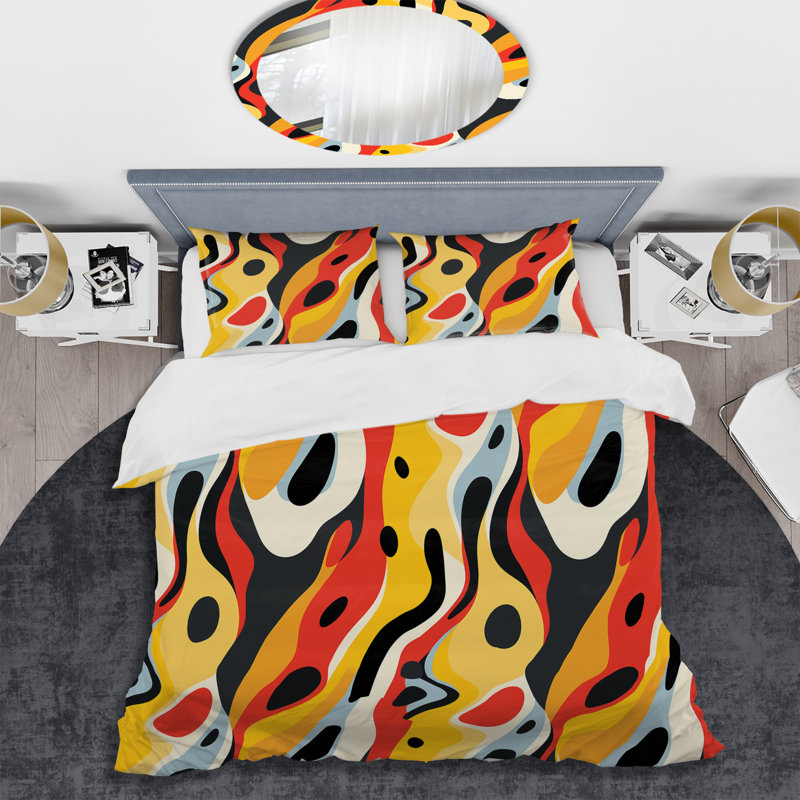 Ensemble de housse de couette jaune et rouge Popart, Housse de couette simple + 1 taie décorative stan