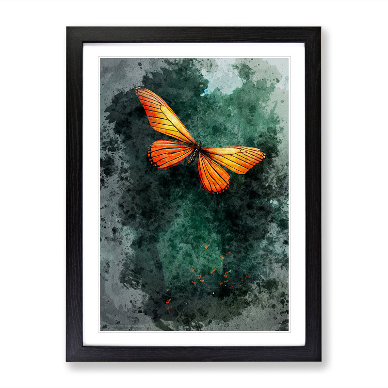 Butterfly In Watercolour No.2 - Single Picture Frame Painting, Black, 64cm H x 46cm W x 2cm D