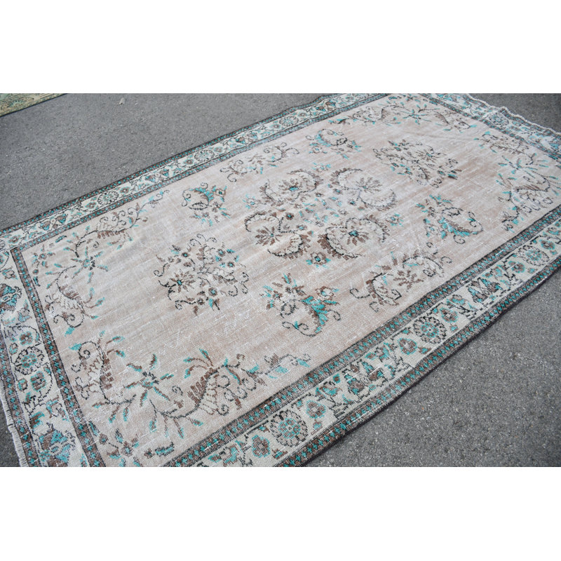 Tapis turc rétro tissé à la main dans des tons pastel doux pour l'esthétique traditionnelle bleue / rose