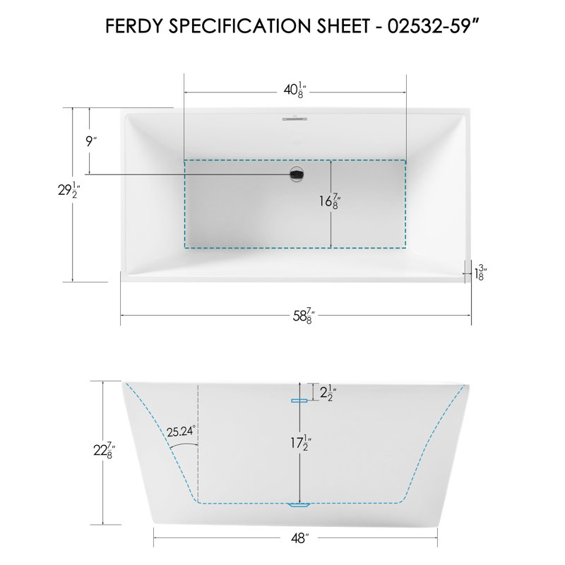 FerdY Palawan 59" Acrylic Freestanding Bathtub,Chrome Drain