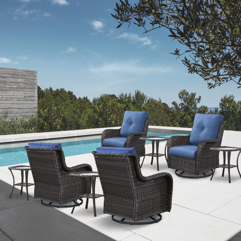 Ensemble de conversation à chaises multiples avec coussins et tables d'appoint 8 pièces Schutt, Brun, Bleu