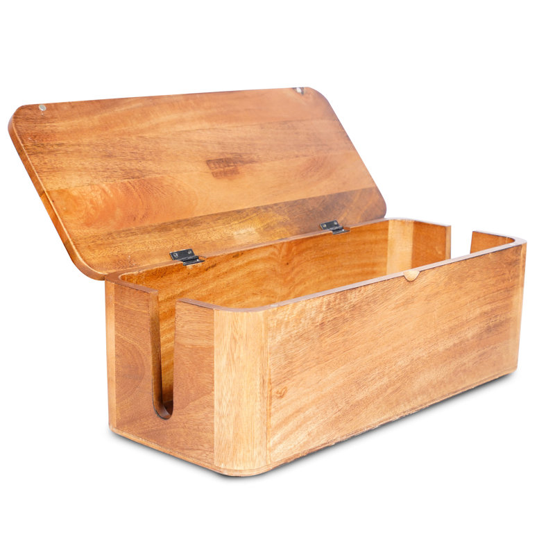 FarmHouse Handcrafted Mango Wood Cable Management Box with Magnetic Closure, Burnt Wood