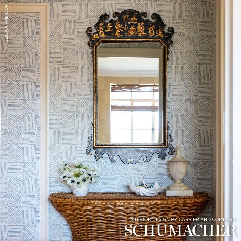 Schumacher x Caroline Z Hurley Katama Wallpaper, Blue Ivory