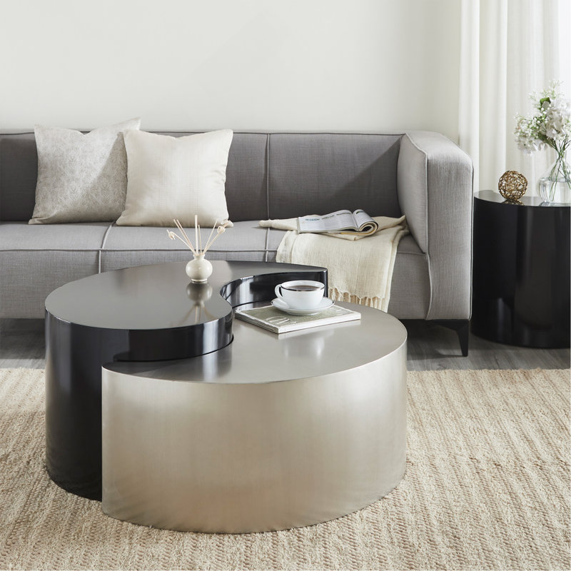Table basse, moderne et contemporaine avec cadre en tôle de fer noir et or, Black, Gold
