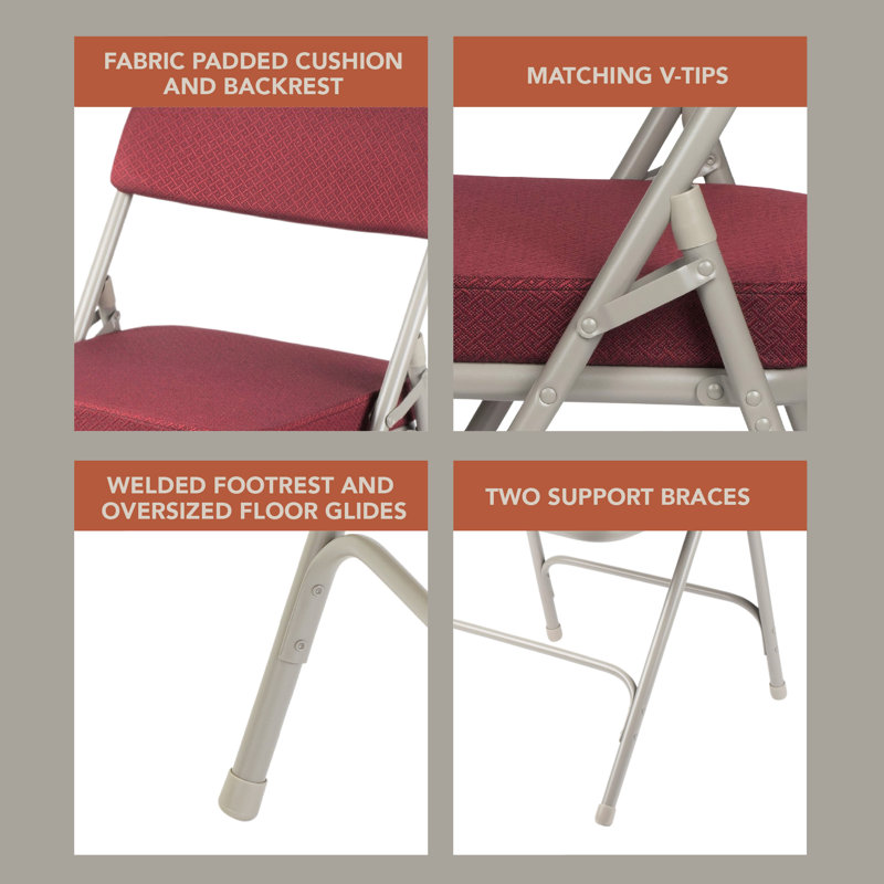 Bernadine Deluxe Fabric Padded Folding Chair, Red/Gray