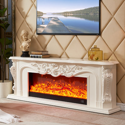Blanc massif + foyer en bois manufacturé avec meuble télé