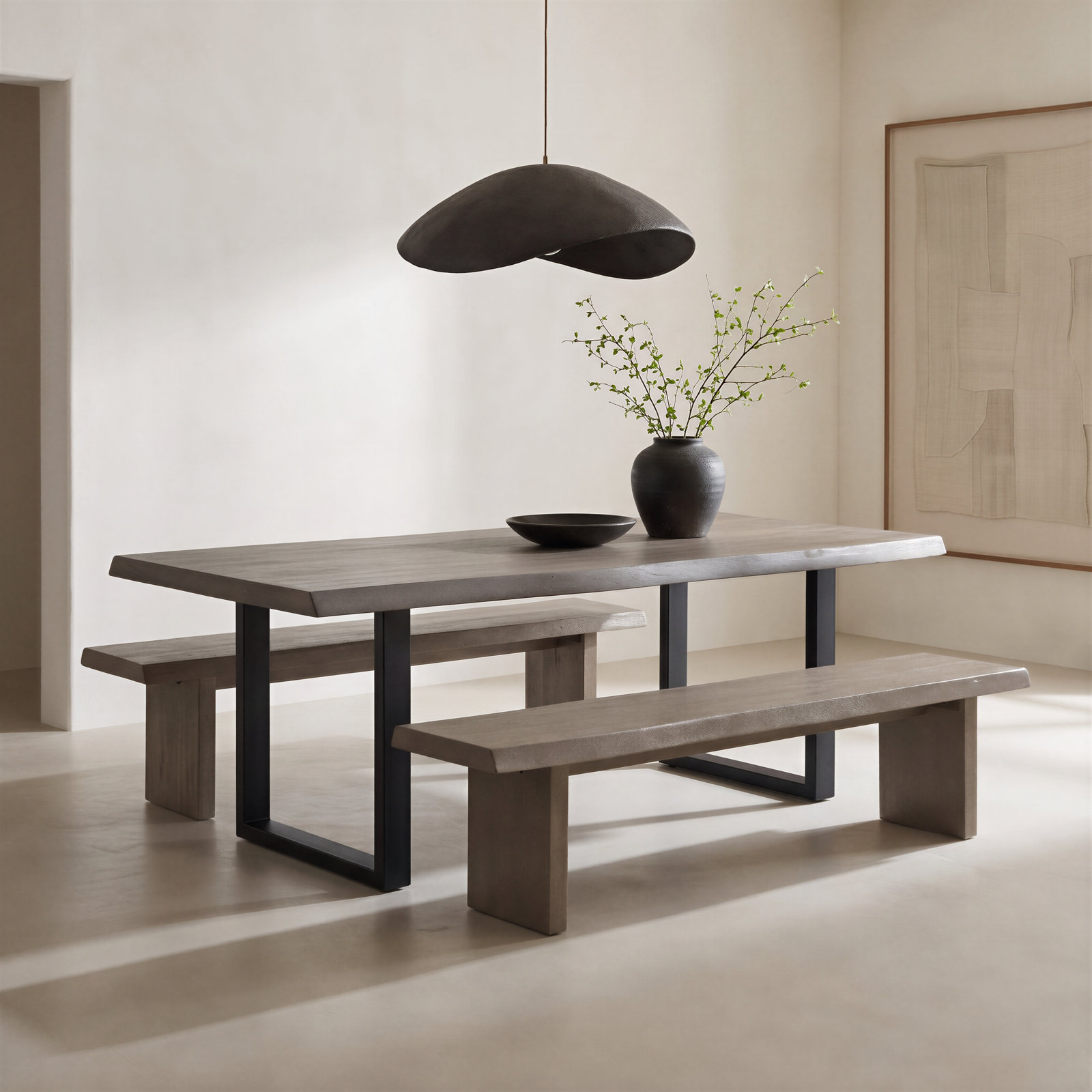 Colin Acacia Dining Table, 29.75"H x 92"L x 40"W, Sandblasted Gray, Black