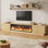 Meuble télé 94 po avec foyer, meuble télé pour téléviseur de 100 po ou moins, naturel