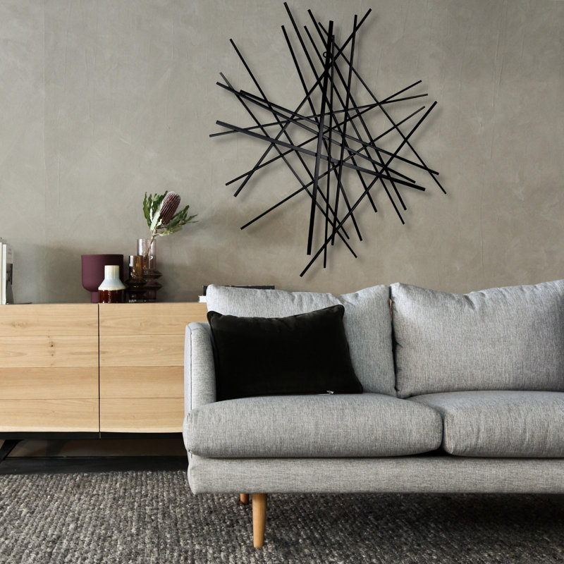 Handmade Modern Abstract Wall Decor on Metal, Black, 35" H x 33.5" W x 1.25" D