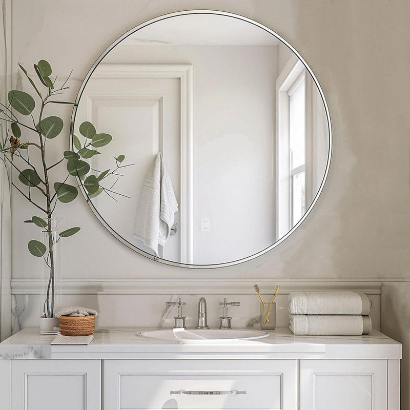 Round Mirror, Silver, 40.64" x 40.64"