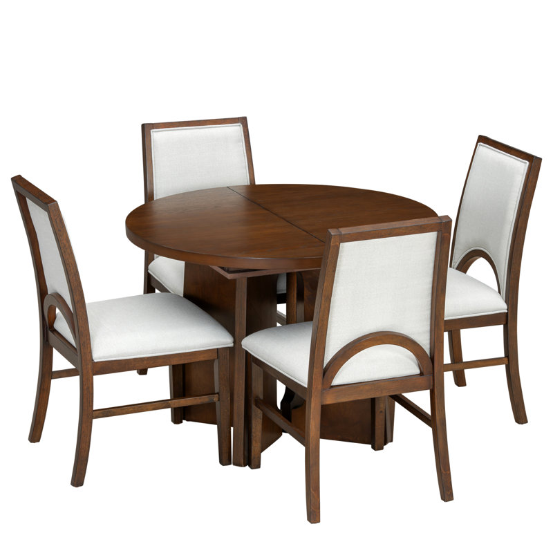 Ensemble de table de salle à manger extensible en bois massif Topmax pour 4 personnes, ensemble de table de cuisine extensible avec 4 chaises rembourrées et rallonge amovible de 16 pouces pour la salle à manger et le salon