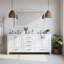 Meuble-lavabo autoportant de 72 po, base solide, 2 bacs blancs, armoire de rangement 72 po facile à installer, bois, lavabo blanc, conception épurée