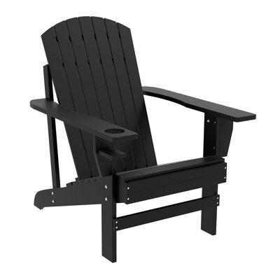Wooden Adirondack Chair, Outdoor Patio Lawn Chair With Cup Holder, Weather Resistant Lawn Furniture, Classic Lounge For Deck, Garden, Backyard, Fire Pit