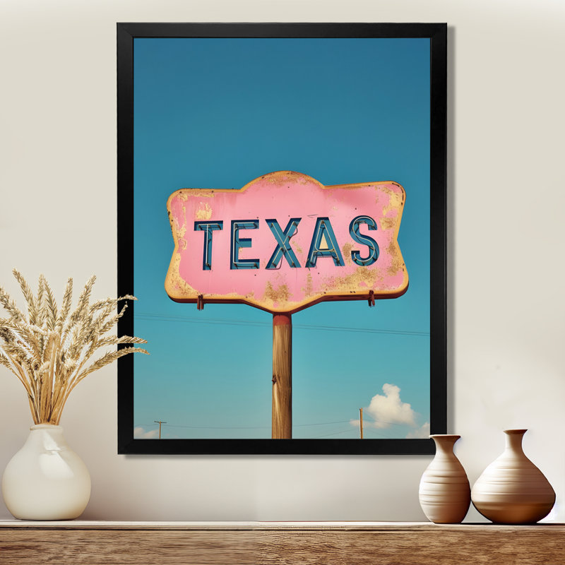 Panneau de signalisation Texas - décoration murale Texas, H 32 po x l 16 po x P 1 po, Toile encadrée noire simple