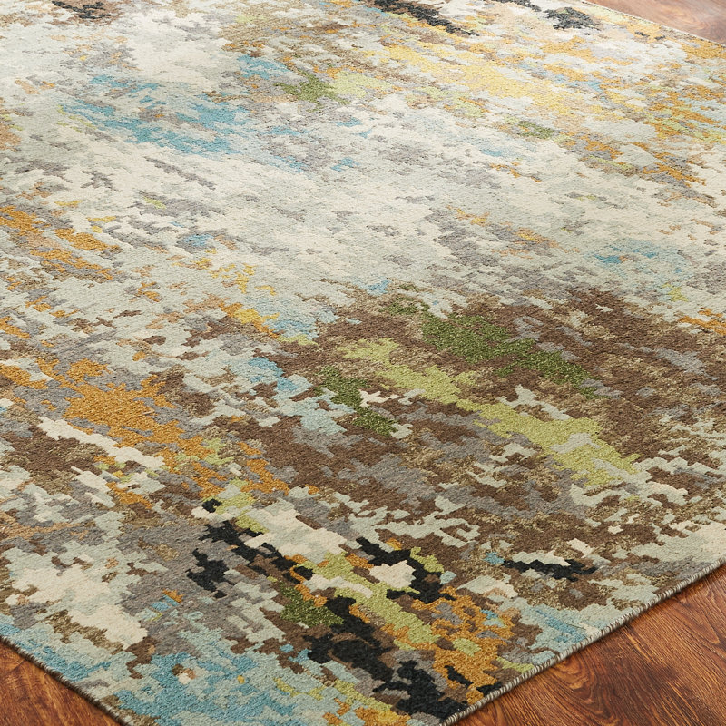 Tapis abstrait en laine tissé à la main et à plat Rowberrow, Carré 10 pi