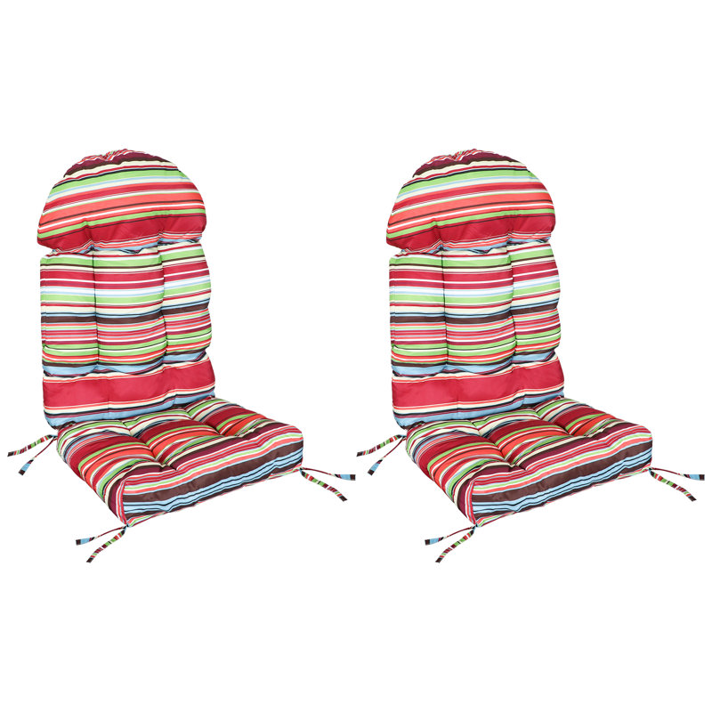 Outdoor Adirondack Chair Seat And Back Cushion, Red Striped, Set of 2, Polyester