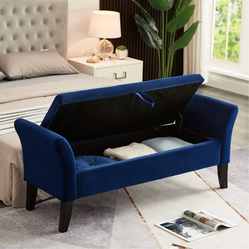 51.5" Storage Bench In Navy Blue Velvet - Surface Shoe Bench, Length