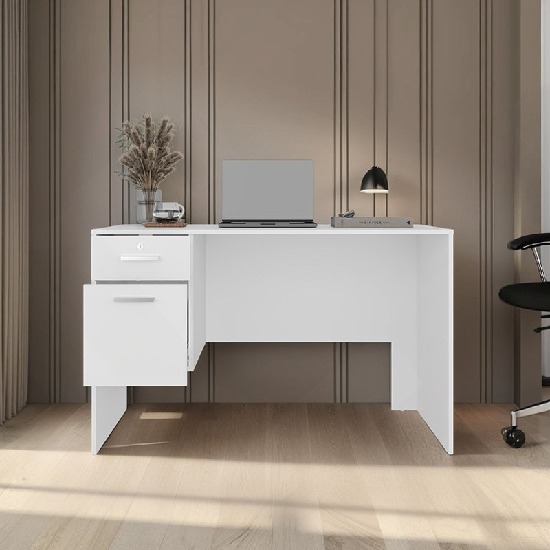 White 2-Drawer Desk with 1 Lockable