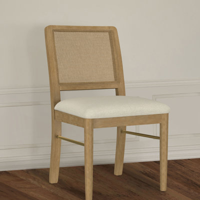 Of 2 Dining Chairs With Handwoven Cane Back, Sand Wash Wood, And Webbed Seat For Coastal Style