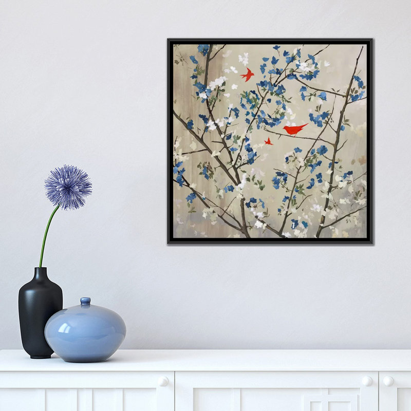 « blue gloire », impression sur toile, H 18 po x l 18 po x P 1,5 po, Toile avec cadre noir, Pas de tapis