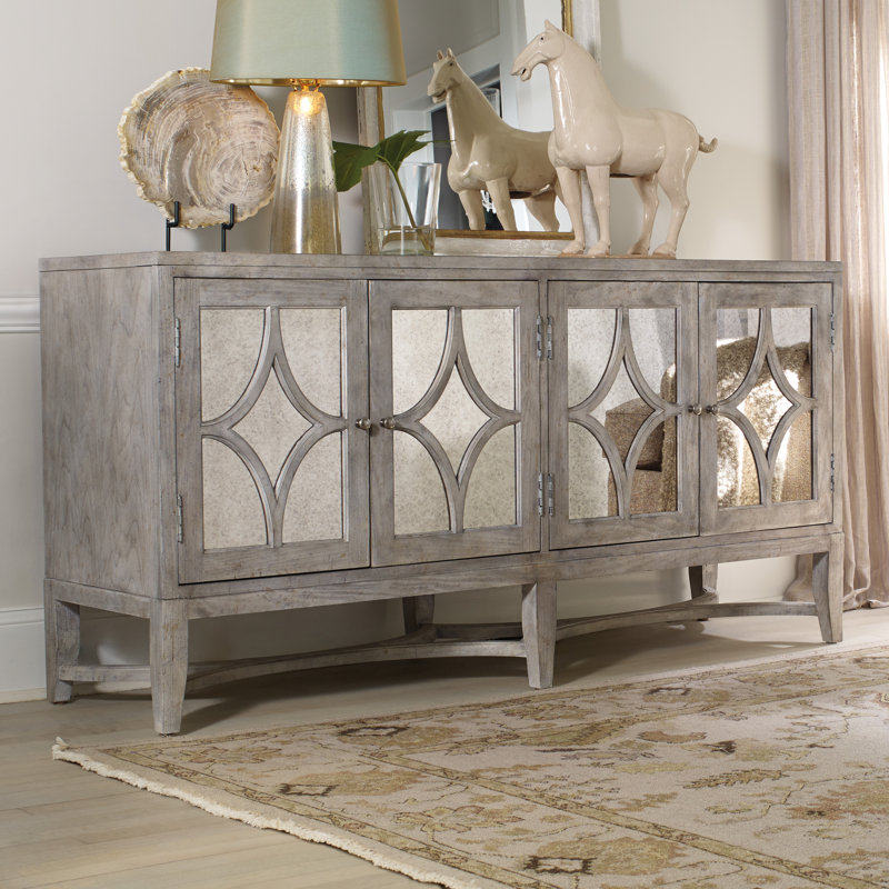 Gray Mirrored Wood Transitional Sideboard with Storage