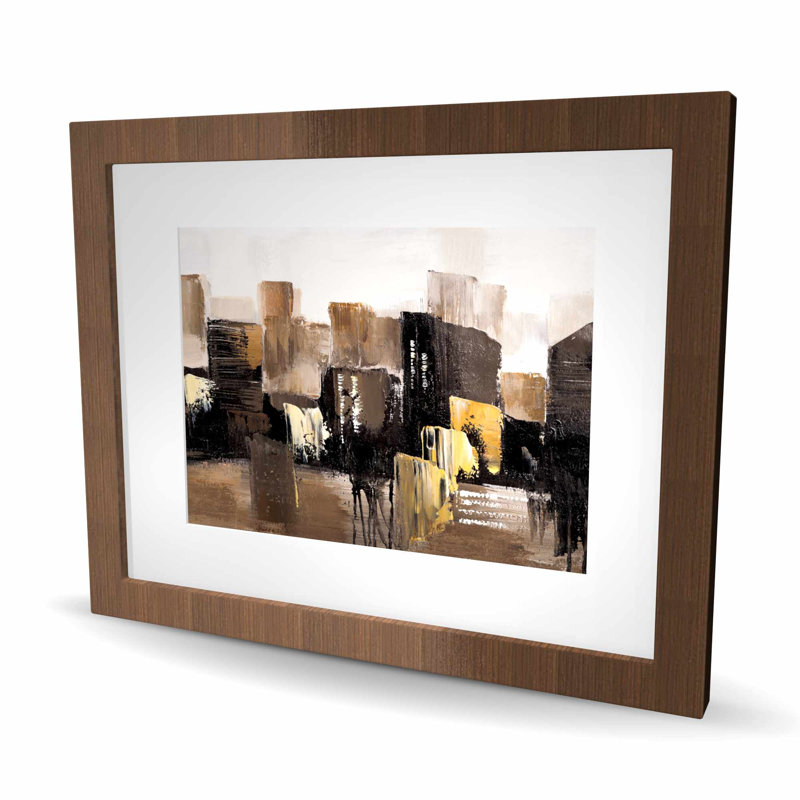 «Earthy Tones Abstract Cityscape», impression encadrée moderne, H 20 po x l 16 po, Brun