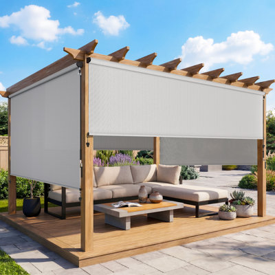 Cordless Outdoor Roller Shade, Assembly Free Patio Sun Shade with Upgraded Fabric for 95% UV Blockout, Weather-Resistant Blinds for Indoor & Outdoor Use