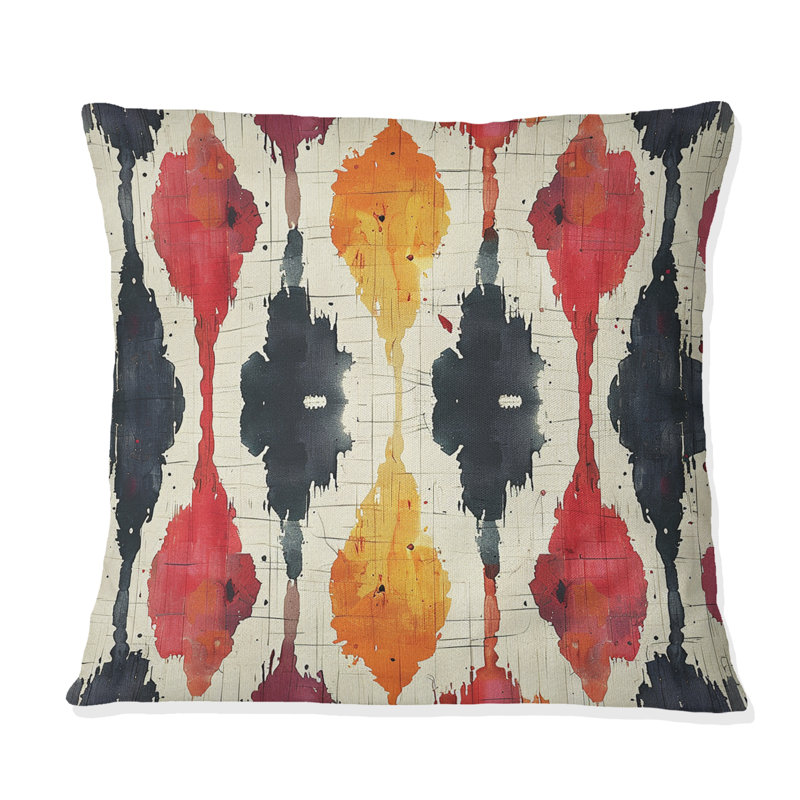 Coussin décoratif rétro géométrique rouge et noir V, H 16 po x l 16 po