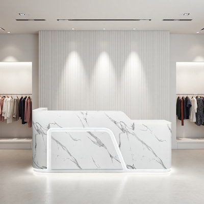 Modern Isabel With White LED Lighting And Marble Finish For Office Front Desk Commercial Welcome Counter