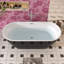 Baignoire autoportante ovale en acrylique de 152,4 cm x 73 cm (60 po x 28,74 po), avec bonde chromé à ouverture automatique et trop-plein intégré pour salle de bain spa.-131363079-87147523