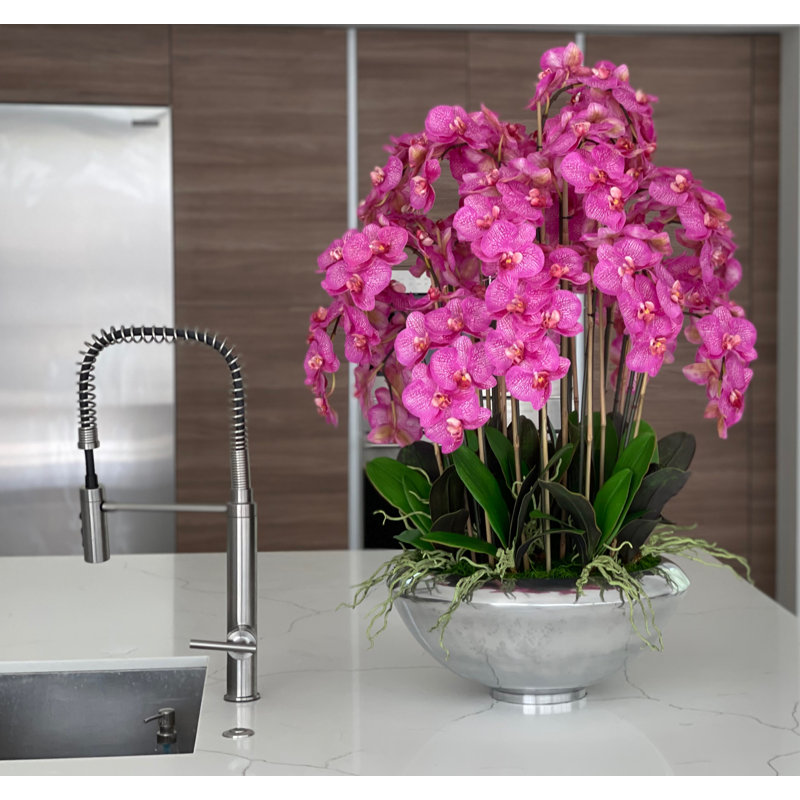 Multiple Stems of Phalaenopsis Orchid Centerpiece in Planter, Pink