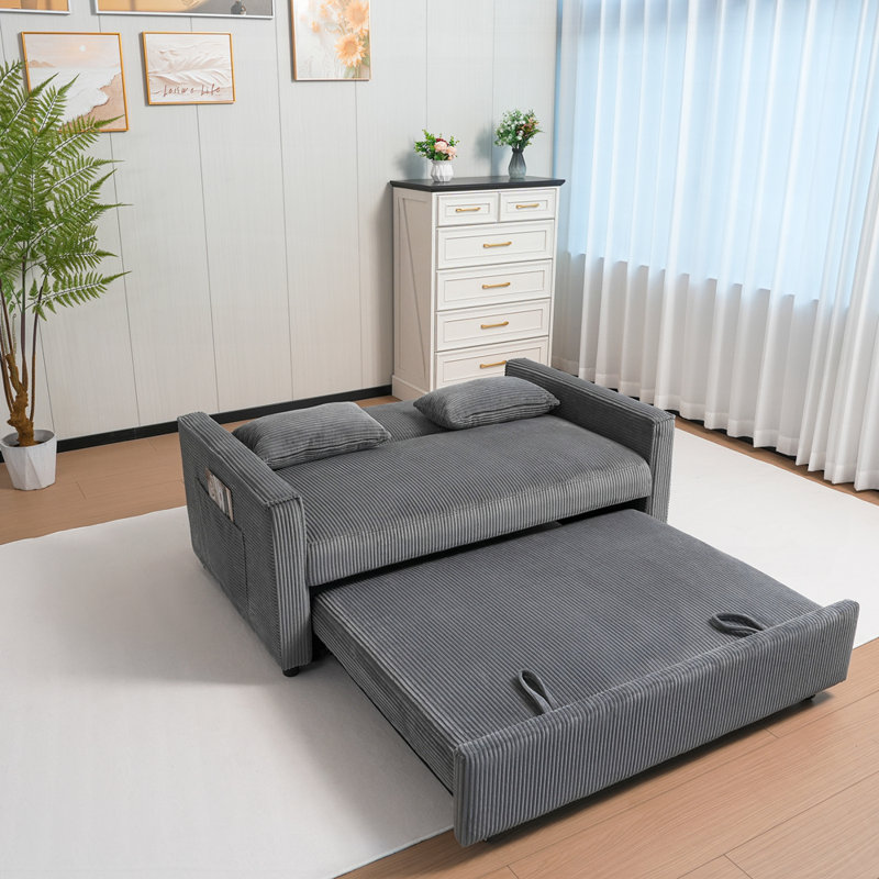 3-in-1 Multi-Functional Corduroy Futon Sofa Bed with Adjustable Backrest and Pillows Perfect for Living Room and Bedroom