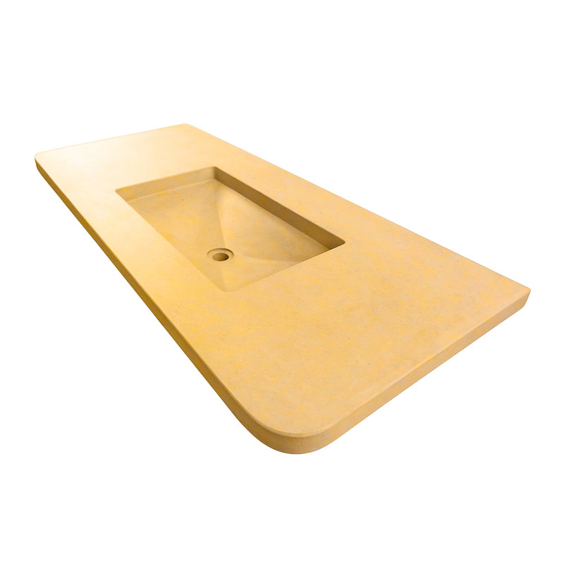 Newterra Concrete Handmade Rectangular Console Bathroom Sink, Deck Mounted, Sun