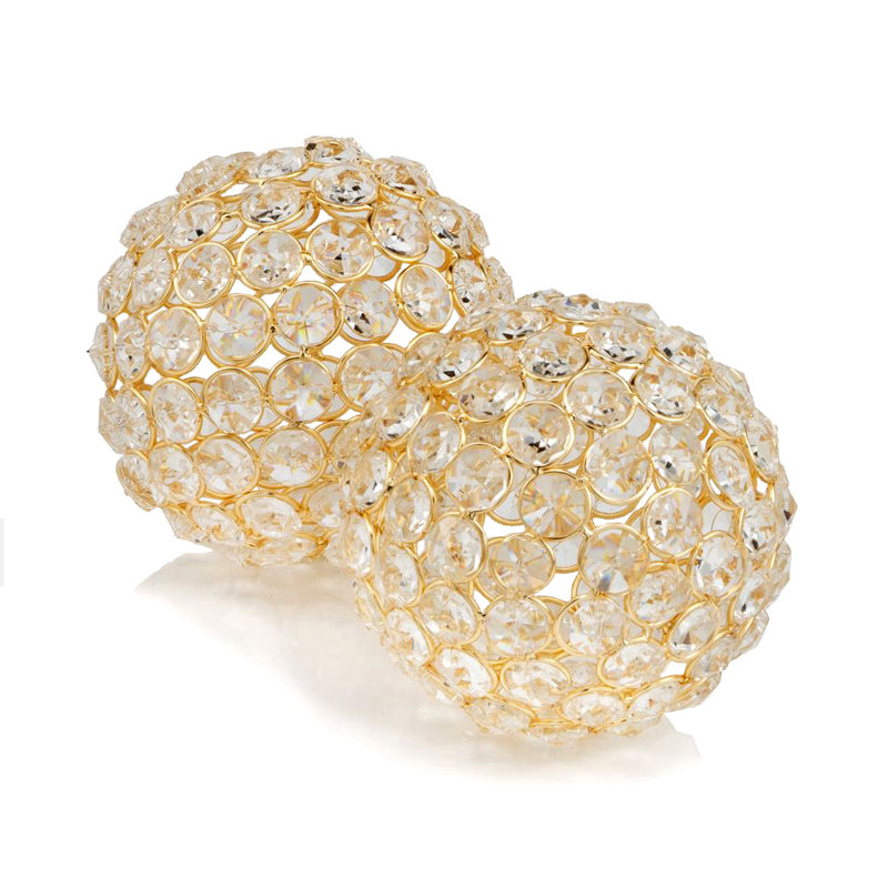 Kailyn Facetas Cristal Spheres, 4" H x 4" W x 4" D, Gold