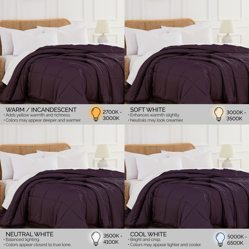 Vilano Springs ® Oversized Down Alternative Comforter with piped Edging and corner loops, Easy care, King Comforter, Purple